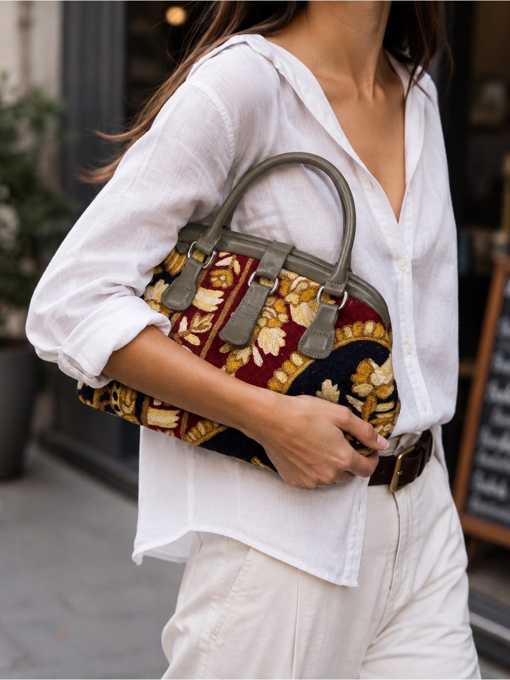 Vintage Marco Avane Embroidered Tapestry Carpet Satchel Crossbody Boho Bag